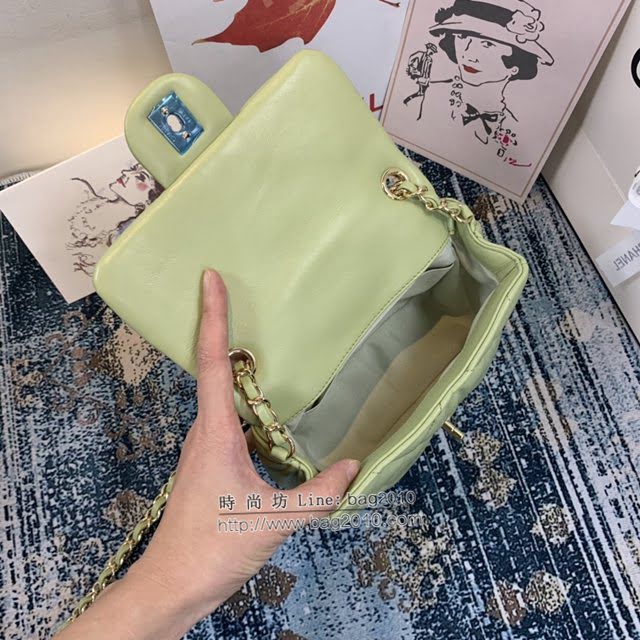 Chanel女包 香奈兒專櫃最新款菱格泡泡包 Chanel果綠色羊皮口蓋包 AS2232  djc4310